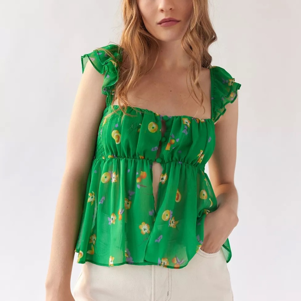 UO Deandra Chiffon Split Hem Top
